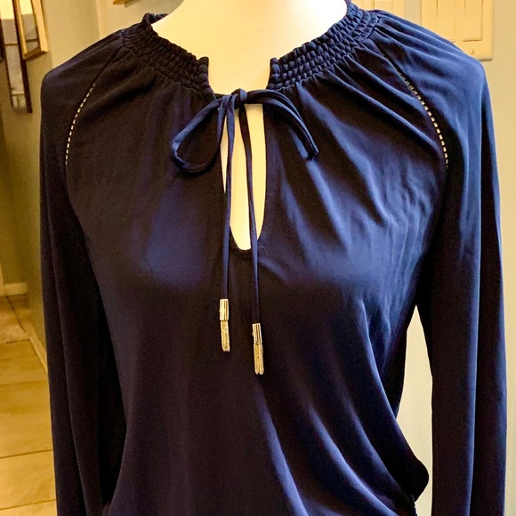 Juicy Couture Tops - Juicy Couture navy blouse with tassel neck